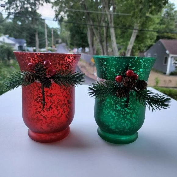 Set of Two Glass Hurricane T-Lite  Candle Holder 6in Tall - Picture 10 of 12